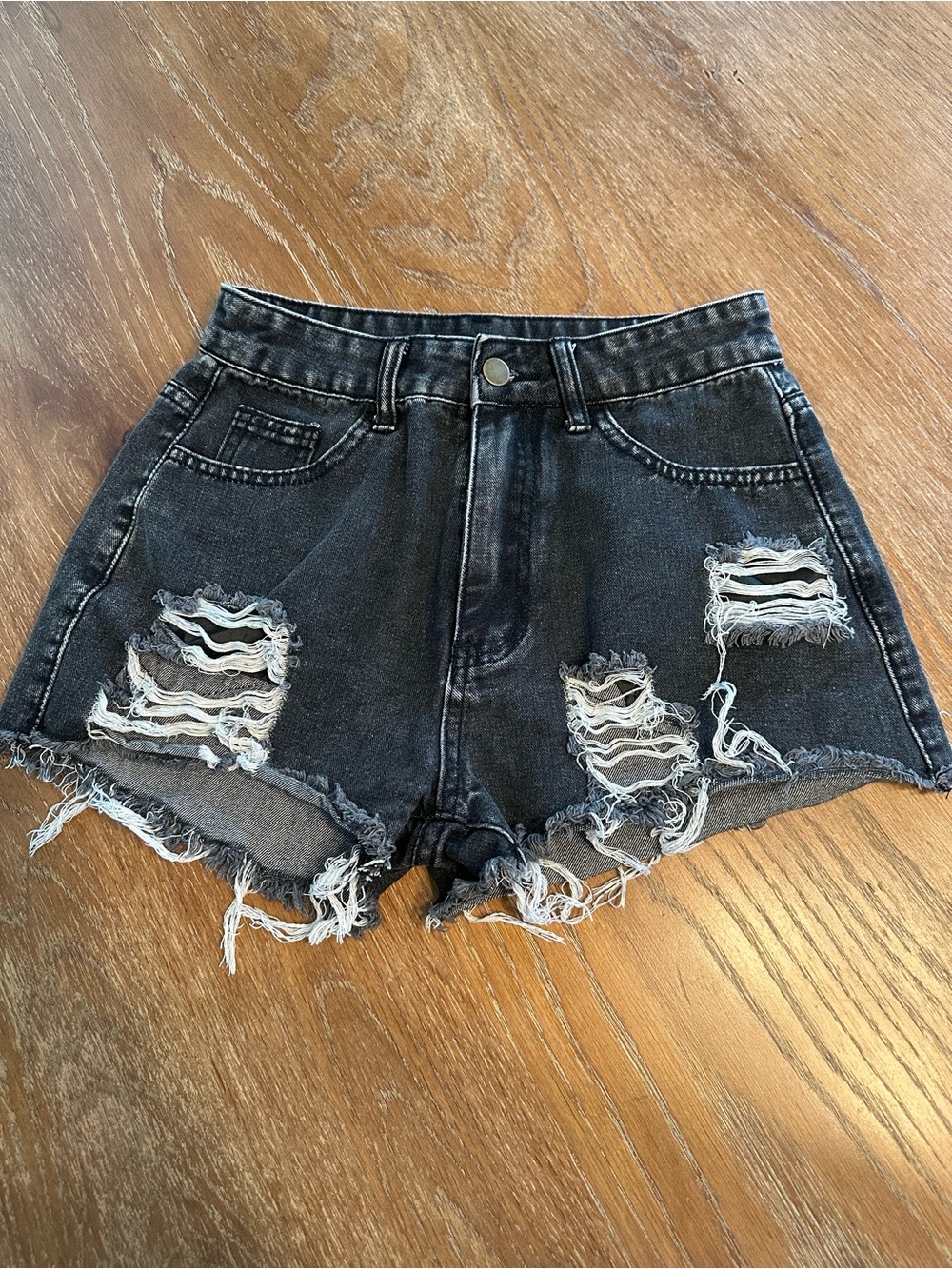 SHEIN Black Distressed High-Rise Denim Shorts